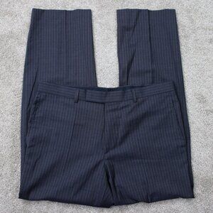 BOSS Hugo Boss Pants Mens 34x30 Black Pinstriped Edison1/Power Wool Flat Front